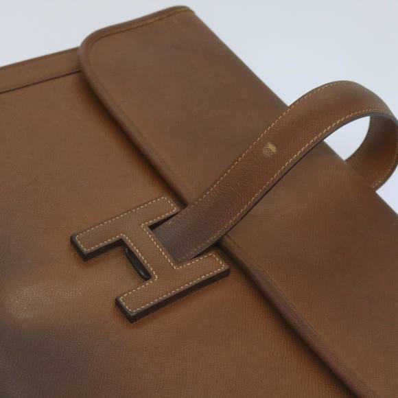 HERMES Clutch Bag Leather Brown Auth bs12425 - Picture 8 of 16